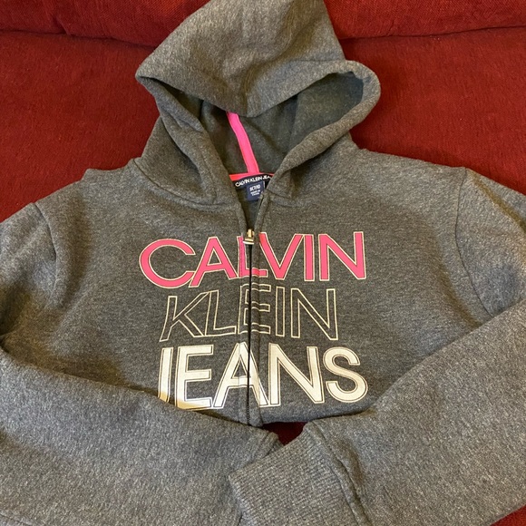 ‼️PRICE DROP‼️Calvin Klein Kids Hooded Sweatshirt XS 5/6, Small 7/8 Gray & Pink - Picture 1 of 8